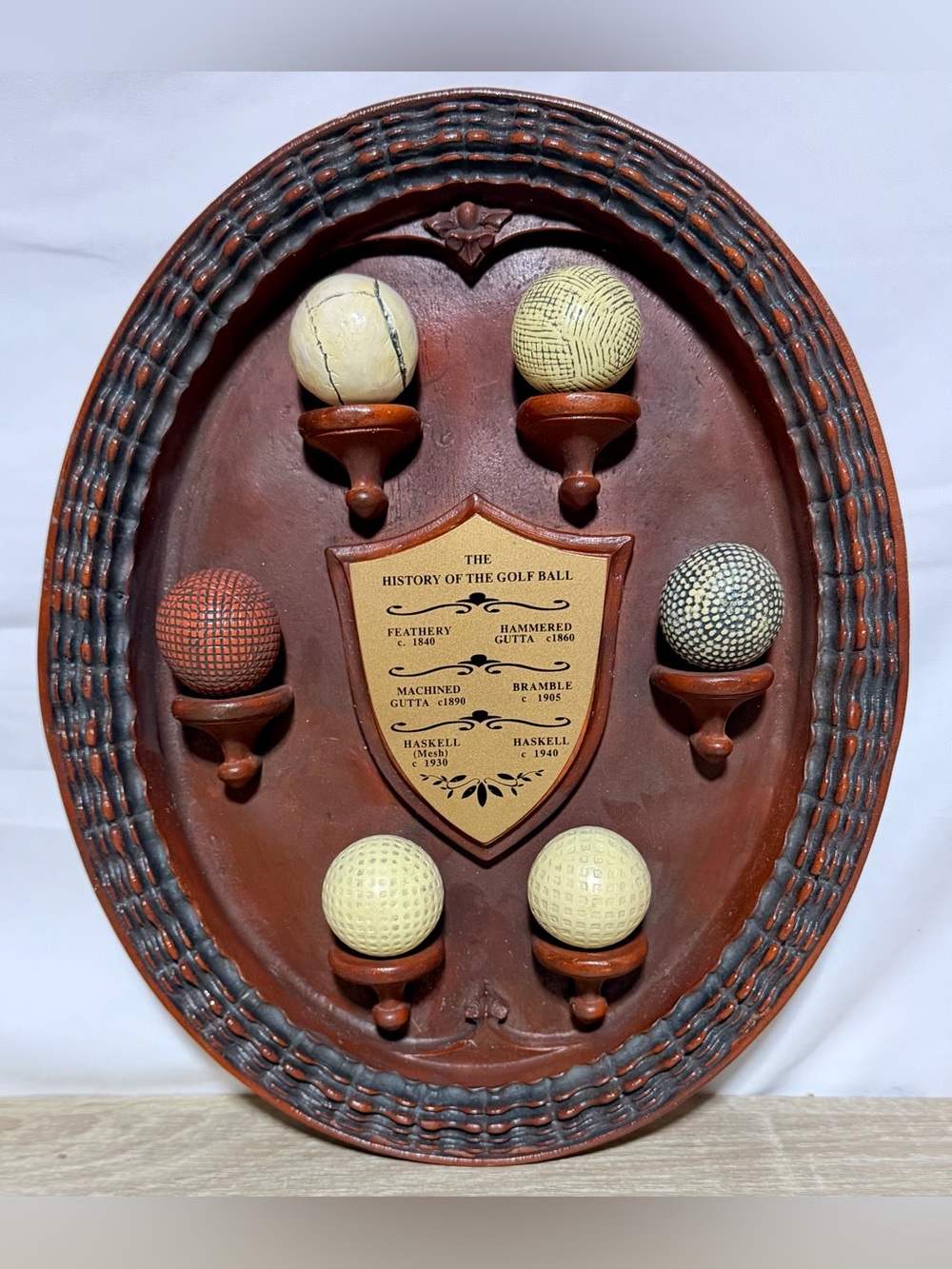 Vintage "History of the Golf Ball" Oval Wall Plaque